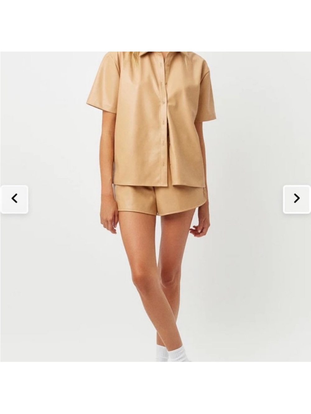 Frankie's Bikinis Beige Faux-Leather Button Shirt